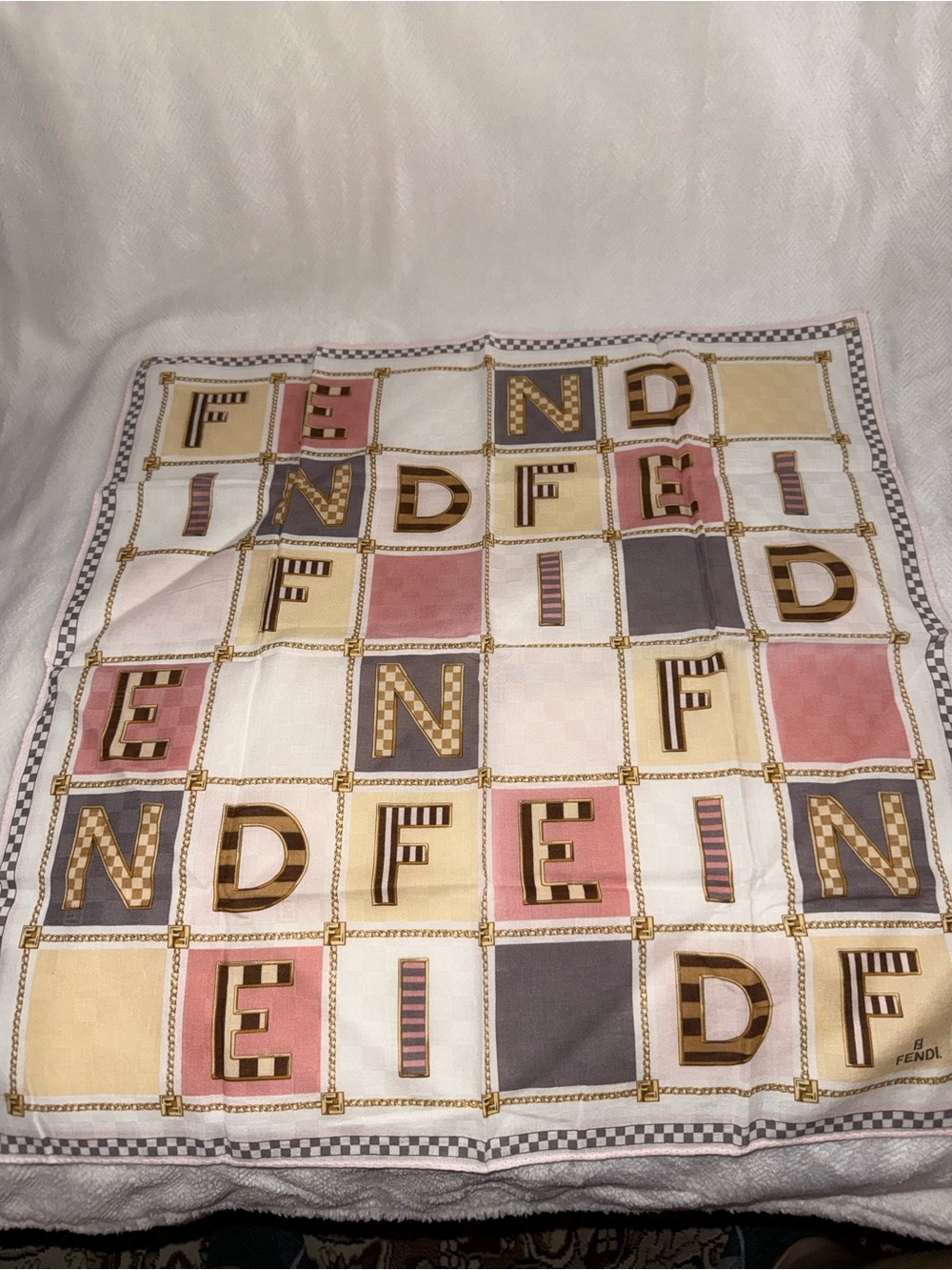 Fendi Pink & Cream Logo CotScarf